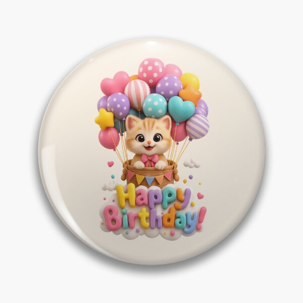 Item preview, Cute Kawaii Cat Balloon Birthday Party | Kawaii 3D Happy Birthday Art designed and sold by Moons Studio.