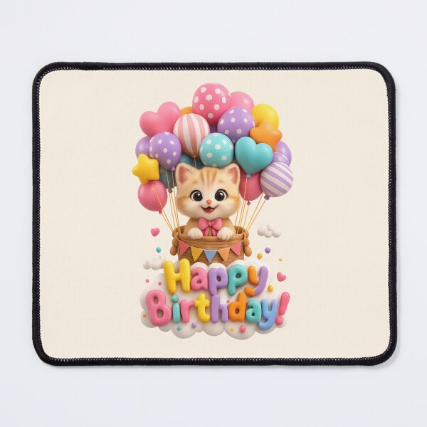 Item preview, Cute Kawaii Cat Balloon Birthday Party | Kawaii 3D Happy Birthday Art designed and sold by Moons Studio.