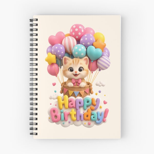 Item preview, Cute Kawaii Cat Balloon Birthday Party | Kawaii 3D Happy Birthday Art designed and sold by Moons Studio.