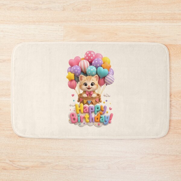 Item preview, Cute Kawaii Cat Balloon Birthday Party | Kawaii 3D Happy Birthday Art designed and sold by Moons Studio.