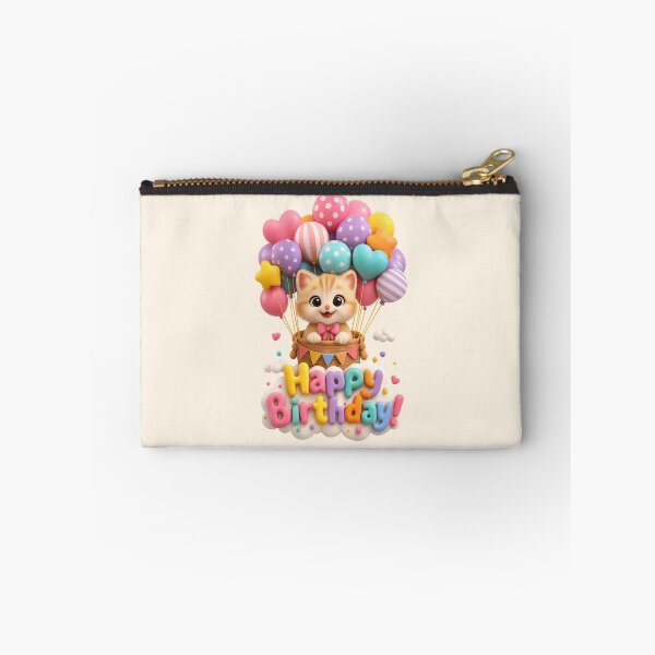 Item preview, Cute Kawaii Cat Balloon Birthday Party | Kawaii 3D Happy Birthday Art designed and sold by Moons Studio.
