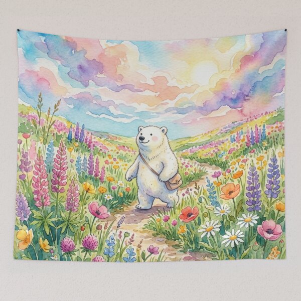Item preview, Cute Polar Bear in Wildflower Meadow designed and sold by 0606PM.