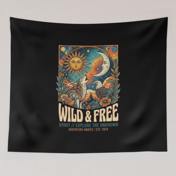Item preview, Wild and Free Vintage Wolf and Eagle Retro Nature Art designed and sold by RoyalDeluxGo.