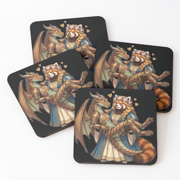 Item preview, Red Panda Princess and her Dragon Knight Fantasy Art designed and sold by Trevor Cutler.