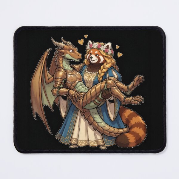 Item preview, Red Panda Princess and her Dragon Knight Fantasy Art designed and sold by Trevor Cutler.