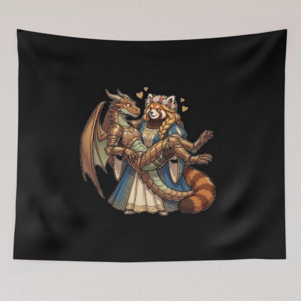 Item preview, Red Panda Princess and her Dragon Knight Fantasy Art designed and sold by Trevor Cutler.