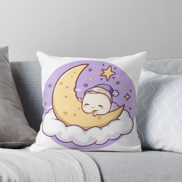 Item preview, Kawaii Sleeping Baby on Moon Cloud Cute Dreamy Nursery Art Pastel Purple Sticker designed and sold by Cosmic Zodiac Studio.