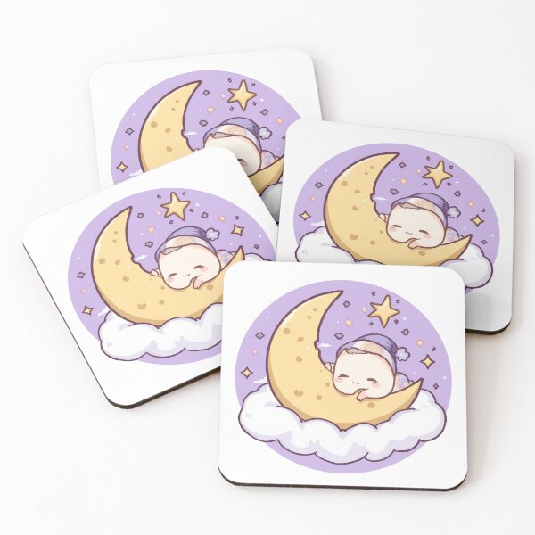 Item preview, Kawaii Sleeping Baby on Moon Cloud Cute Dreamy Nursery Art Pastel Purple Sticker designed and sold by Cosmic Zodiac Studio.