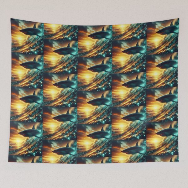 Item preview, Shark Riding Evening Bioluminescence Wave designed and sold by CarolM.