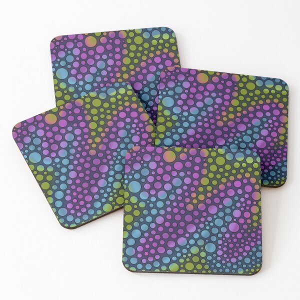 Item preview, Dark Neon Bubble Dot Pattern — Moody Circle Art in Purple Blue Green on Black designed and sold by RareSquareBearArts.