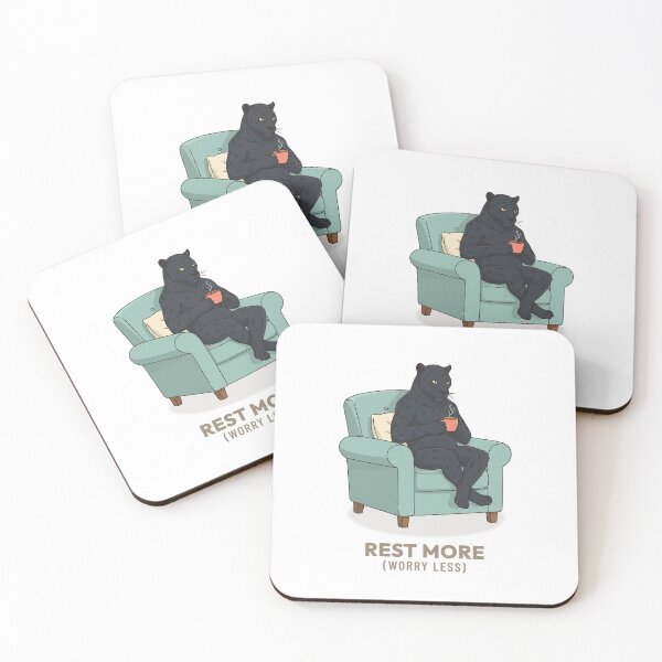 Item preview, Cozy Black Panther Drinking Coffee Vintage Aesthetic designed and sold by Cozy Vintage Animal.
