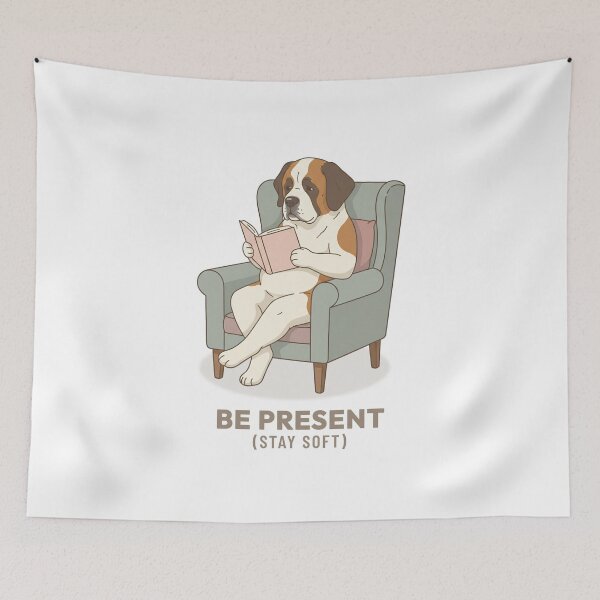 Item preview, Slow Living Saint Bernard Reading Vintage Illustration designed and sold by Cozy Vintage Animal.