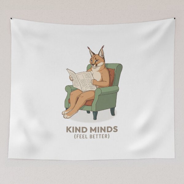Item preview, Vintage Caracal Cat Reading Newspaper Retro Illustration designed and sold by Cozy Vintage Animal.