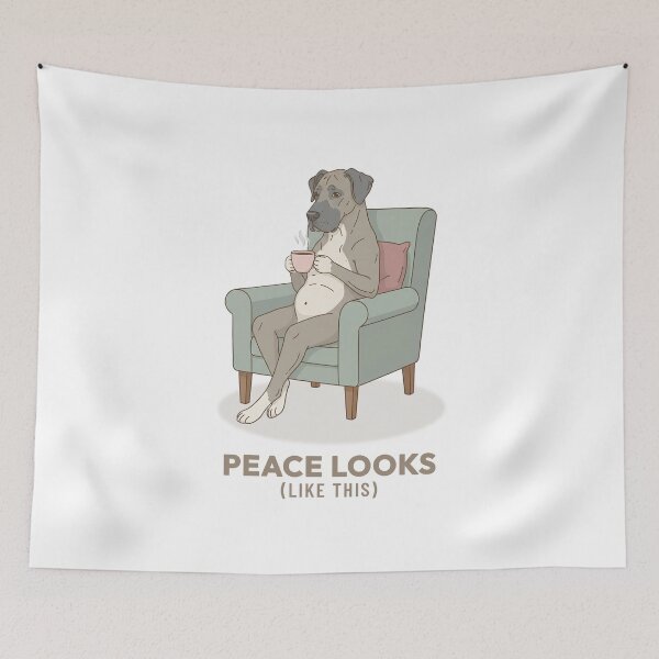 Item preview, Slow Living Great Dane Drinking Coffee Vintage Art designed and sold by Cozy Vintage Animal.
