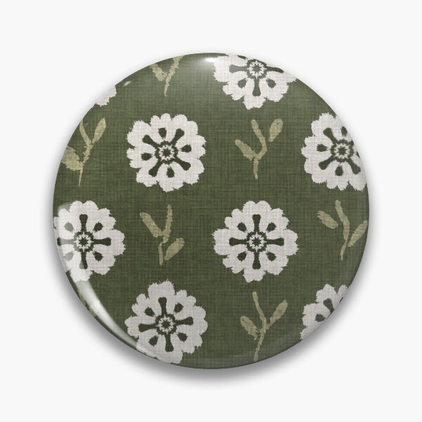 Item preview, Abstract retro flowers in olive forest green designed and sold by Caroline Rausch.
