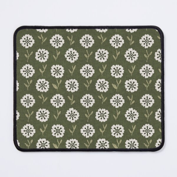 Item preview, Abstract retro flowers in olive forest green designed and sold by Caroline Rausch.