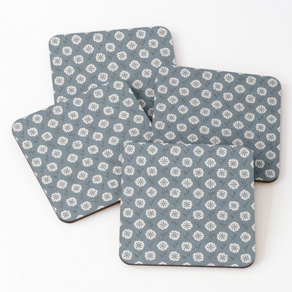 Item preview, Abstract retro flowers in denim blue designed and sold by Caroline Rausch.