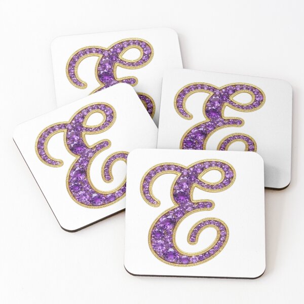 Item preview, Letter E Cursive Purple & Gold Gems designed and sold by Rosy Images California.