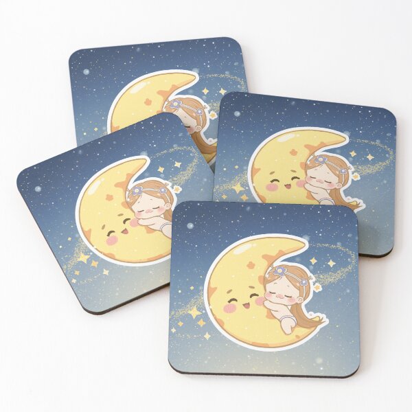 Item preview, Kawaii Baby Girl Hugging Moon Cute Celestial Dreamy Night Sky Nursery Sticker Art designed and sold by Cosmic Zodiac Studio.