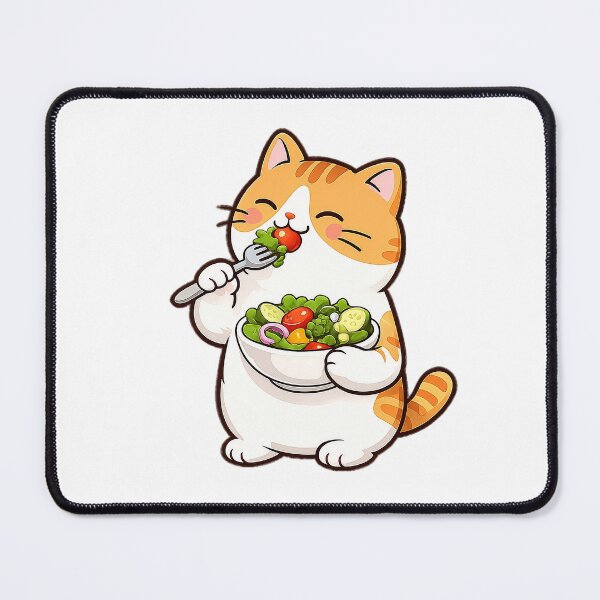 Item preview, Cute Orange Cat Eating Fresh Salad Kawaii Healthy Foodie Illustration designed and sold by NoopnyangStudio.