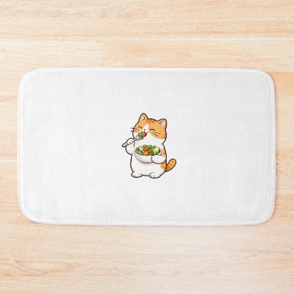 Item preview, Cute Orange Cat Eating Fresh Salad Kawaii Healthy Foodie Illustration designed and sold by NoopnyangStudio.