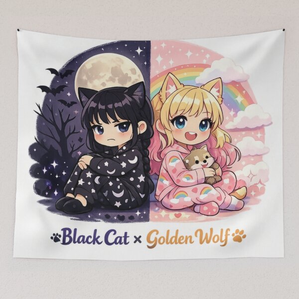 Item preview, Wenclair Black Cat x Golden Wolf designed and sold by funny things random.