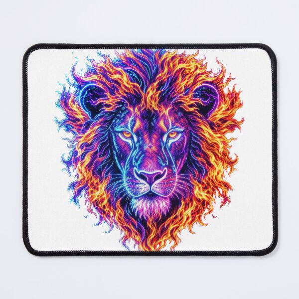 Item preview, Lion head, neon style, with flaming mane designed and sold by Marcu Ioachim.