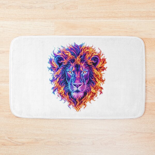 Item preview, Lion head, neon style, with flaming mane designed and sold by Marcu Ioachim.