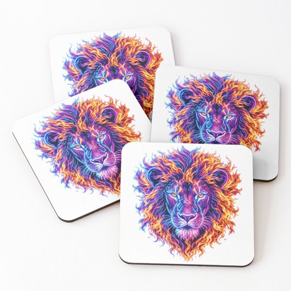 Item preview, Lion head, neon style, with flaming mane designed and sold by Marcu Ioachim.