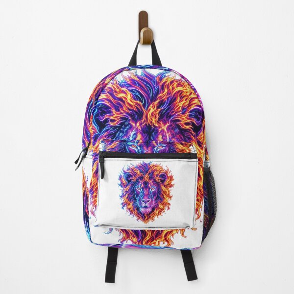 Item preview, Lion head, neon style, with flaming mane designed and sold by Marcu Ioachim.
