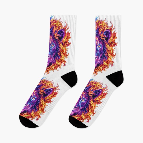Item preview, Lion head, neon style, with flaming mane designed and sold by Marcu Ioachim.