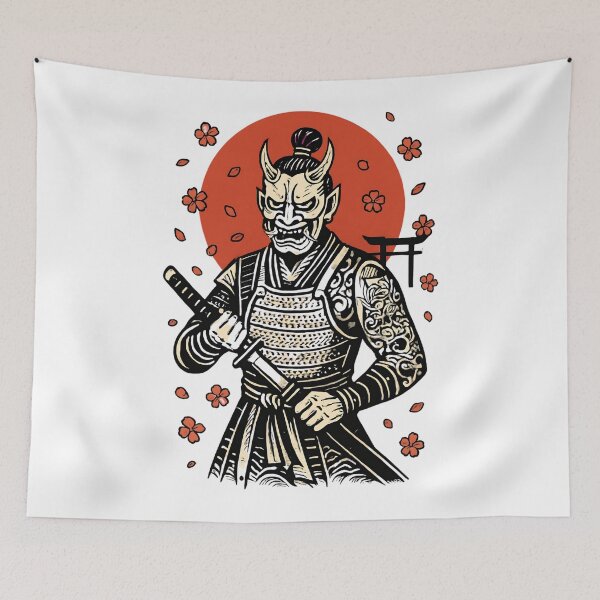 Item preview, Oni Samurai Warrior – Japanese Demon Mask Katana Art designed and sold by kaxymax.