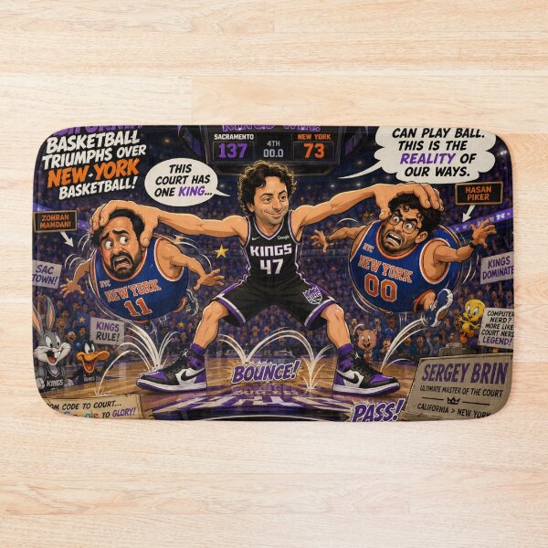 Item preview, Cartoon Basketball Showdown: Sergey Brin vs. Hasan Piker & Zohran Mamdani designed and sold by Uniqueartai.