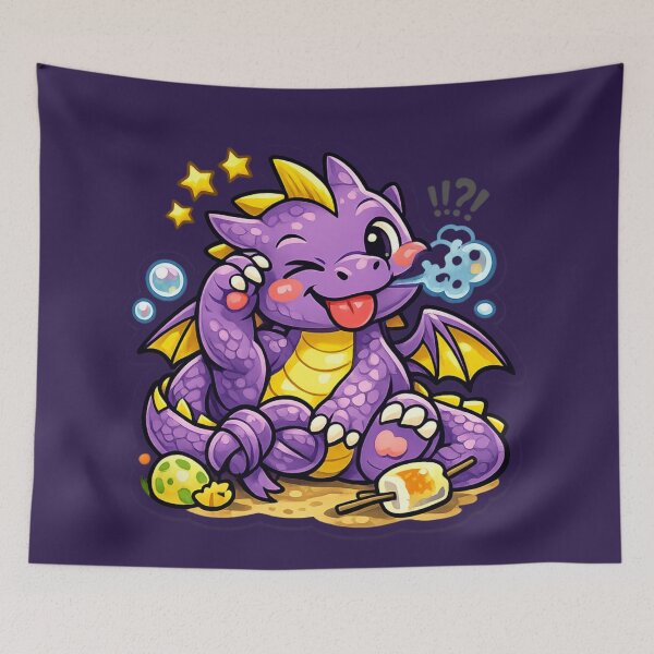 Item preview, Cute Purple Dragon Trying to Toast Marshmallow: Kawaii Fantasy Mascot Sticker designed and sold by Yasmine Mohammed.