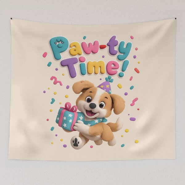 Item preview, Cute Puppy Birthday Party | Kawaii 3D Happy Birthday Art designed and sold by Moons Studio.