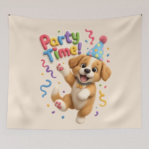Item preview, Cute Puppy Birthday Party | Kawaii 3D Happy Birthday Art designed and sold by Moons Studio.