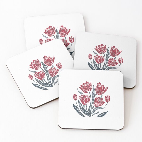 Item preview, Vintage Linocut Red Tulips designed and sold by Colorful-Garden.