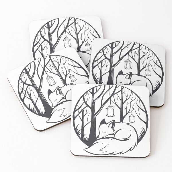 Item preview, fox sleeping in forest library surrounded by glowing lanterns designed and sold by Senglaopattern.