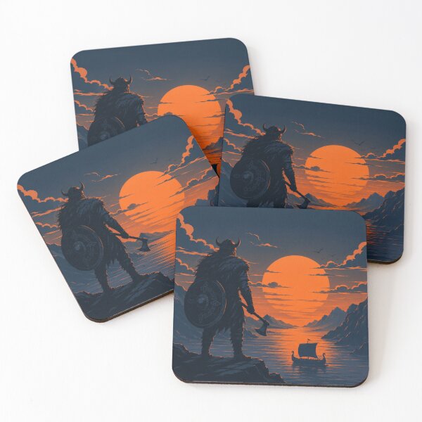 Item preview, Viking Warrior Sunset Nordic Landscape | Epic Scandinavian Fantasy Art designed and sold by irfanshikh.