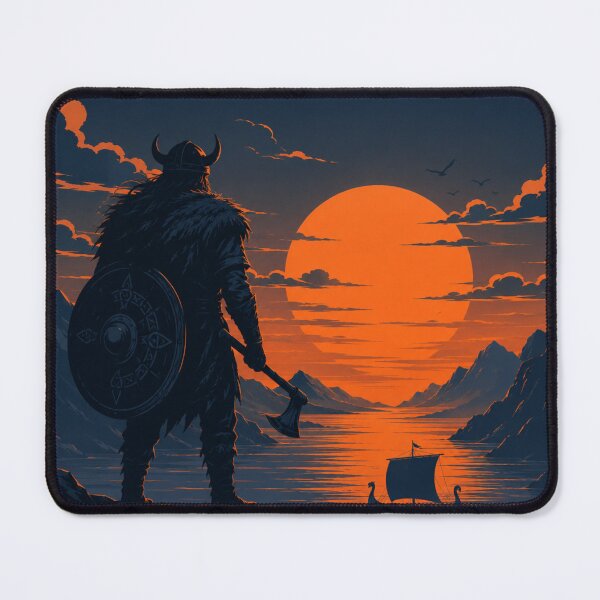 Item preview, Viking Warrior Sunset Nordic Landscape | Epic Scandinavian Fantasy Art designed and sold by irfanshikh.