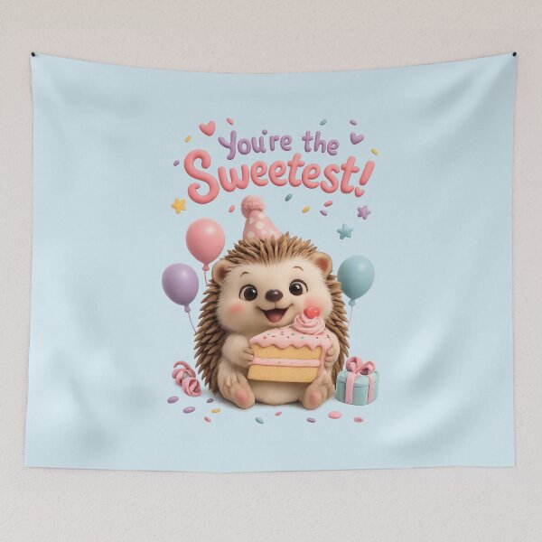 Item preview, Cute Baby Hedgehog Cake Party | Kawaii 3D Happy Birthday Animal Art designed and sold by Moons Studio.