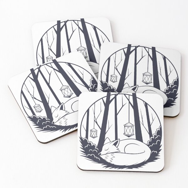 Item preview, fox sleeping in forest library surrounded by glowing lanterns designed and sold by Senglaopattern.