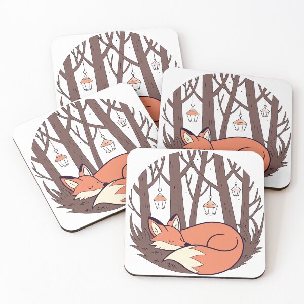 Item preview, fox sleeping in forest library surrounded by glowing lanterns designed and sold by Senglaopattern.
