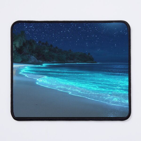 Item preview, Glowing Turquoise Waves at Night with Milky Way and Full Moon designed and sold by islam gamal.
