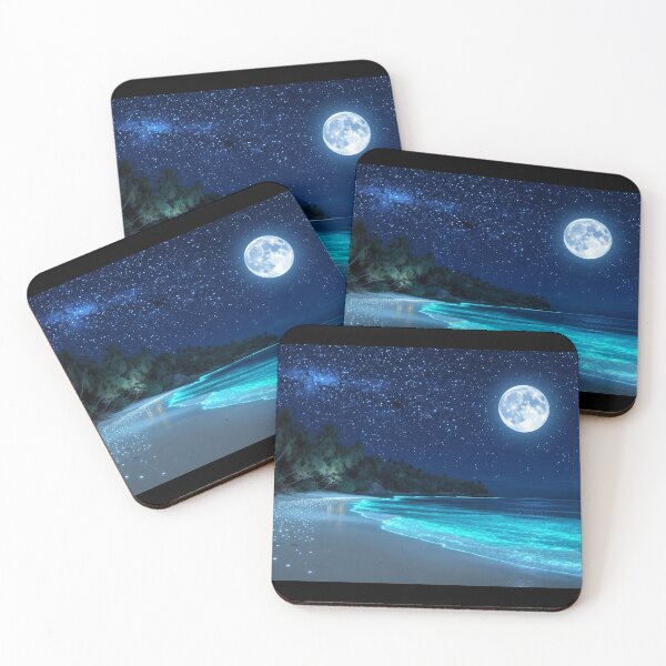Item preview, Glowing Turquoise Waves at Night with Milky Way and Full Moon designed and sold by islam gamal.
