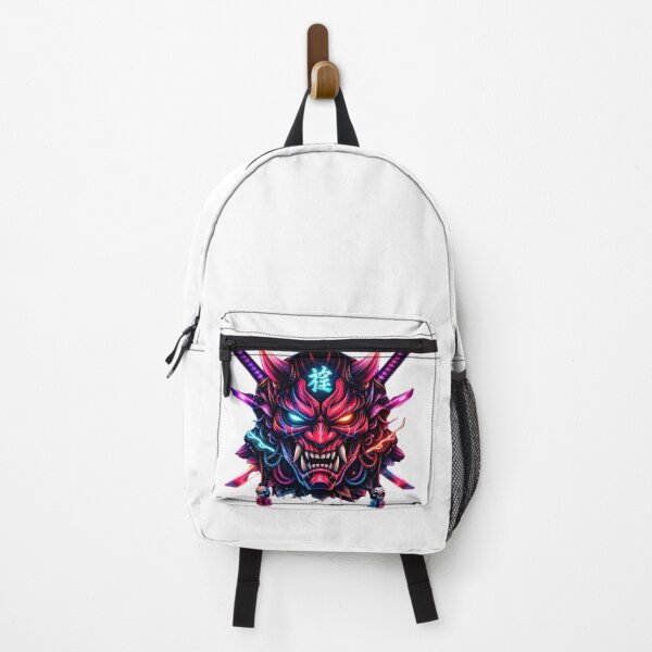 Item preview, Japanese Oni Mask – Neon Cyberpunk Demon Illustration designed and sold by Joyfulfabric.