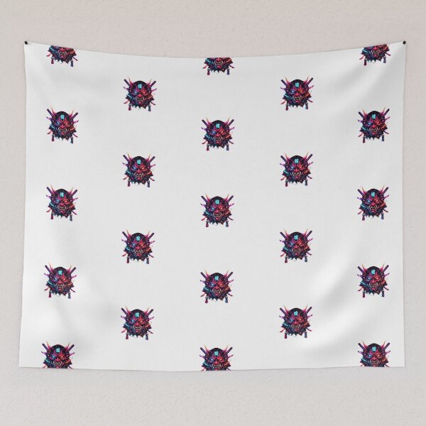 Item preview, Japanese Oni Mask – Neon Cyberpunk Demon Illustration designed and sold by Joyfulfabric.