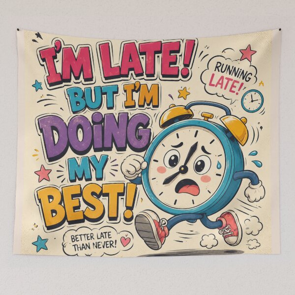 Item preview, I’m Late But I’m Doing My Best | Funny Motivational Clock Cartoon designed and sold by irfanshikh.