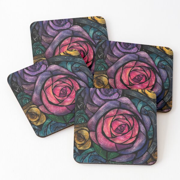 Item preview, Neon Stained Glass Rose - Colourful Floral Art Print designed and sold by Shirl's .