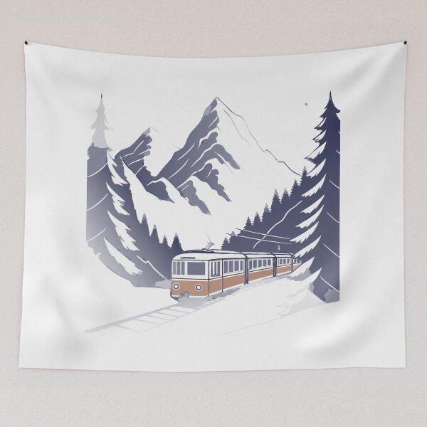 Item preview, cozy train ride through snowy mountains, cinematic atmosphere designed and sold by Senglaopattern.